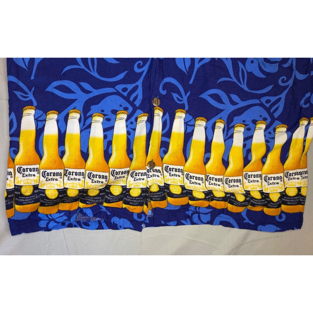Corona Extra Mens Blue Tropical Beer Bottle Print Rayon Hawaiian Shirt XXL - Picture 6 of 8